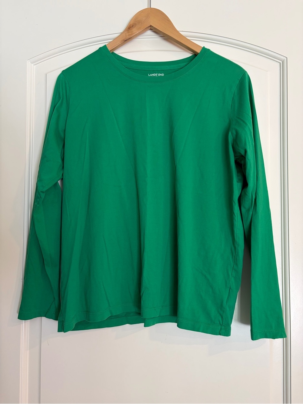 Lands' End Relaxed Fit Women’s Long-Sleeve Green Supima Cotton Tee L